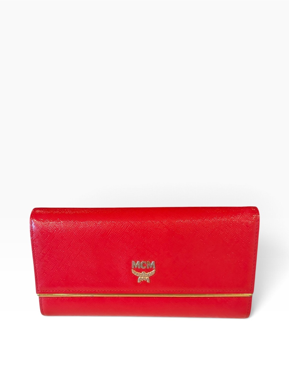 MCM Red Saffiano Leather Wallet with Bonus Chain - Like New